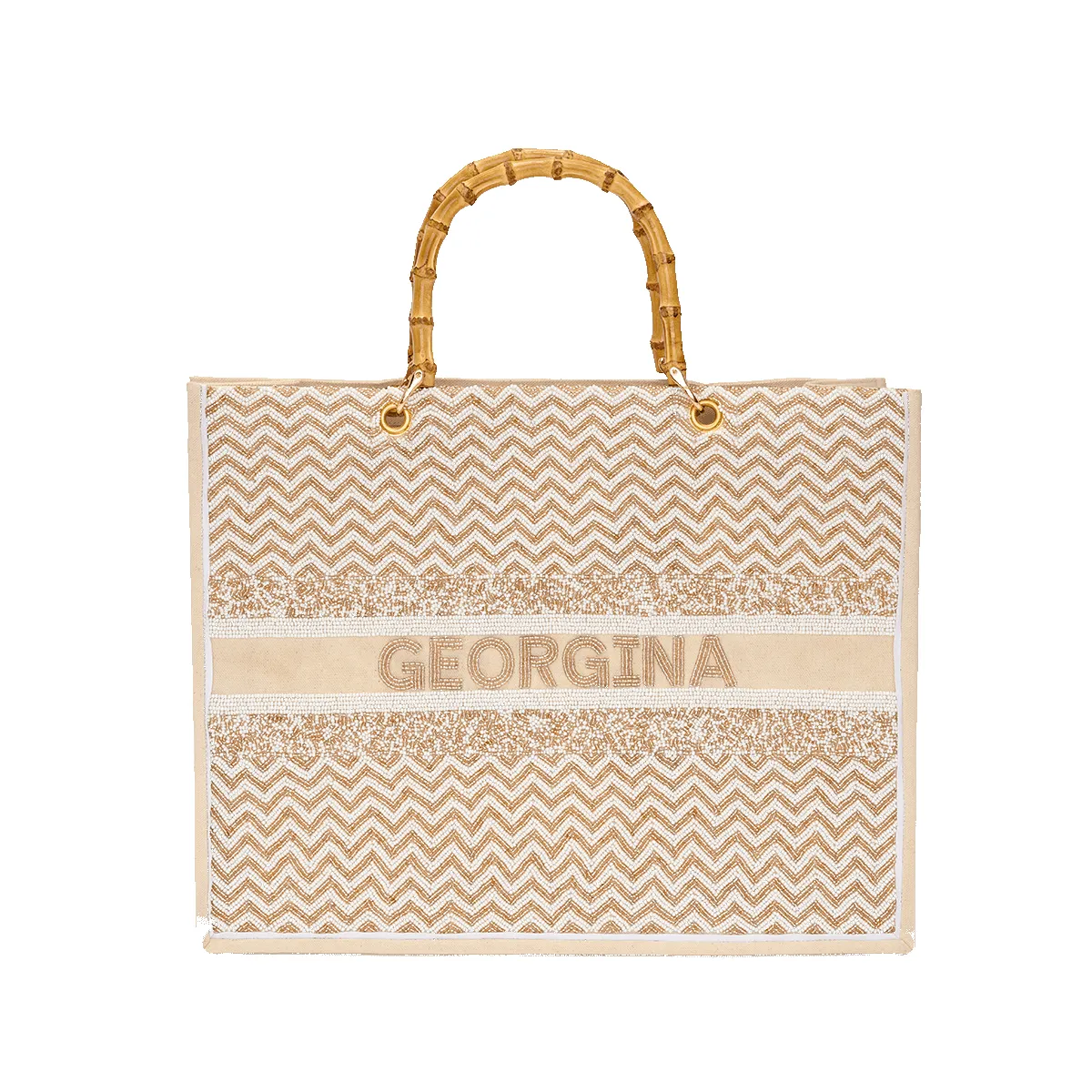 The Juliana Beaded Tote - Neutral Ziggy sold by Lily and Bean