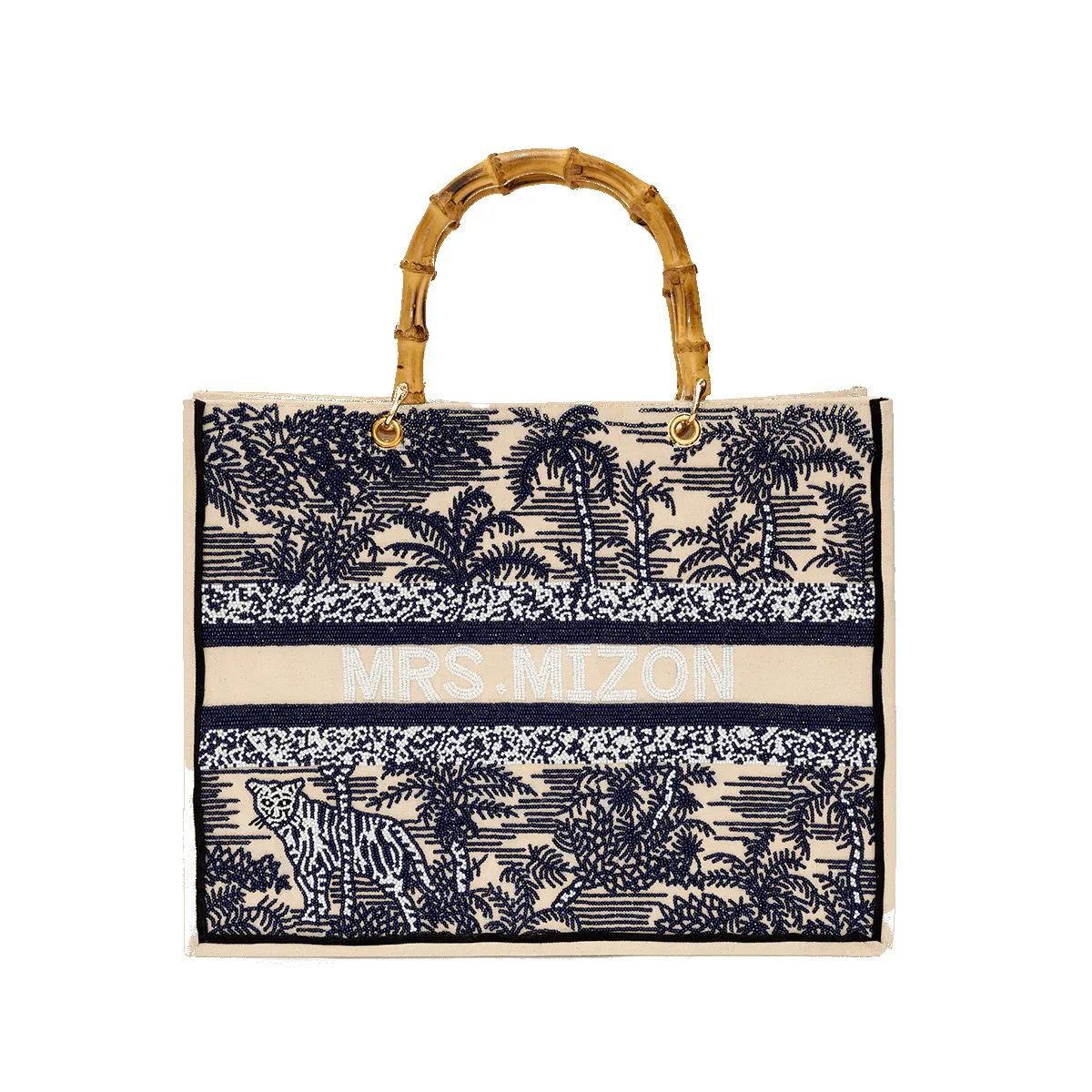 The Juliana Beaded Tote - Navy Tropical sold by Lily and Bean