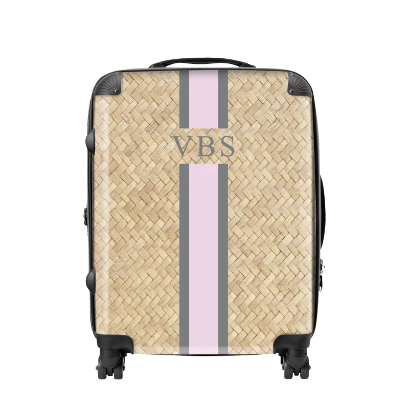 Straw Effect Hardshell Luggage - Pink & Grey sold by Lily and Bean