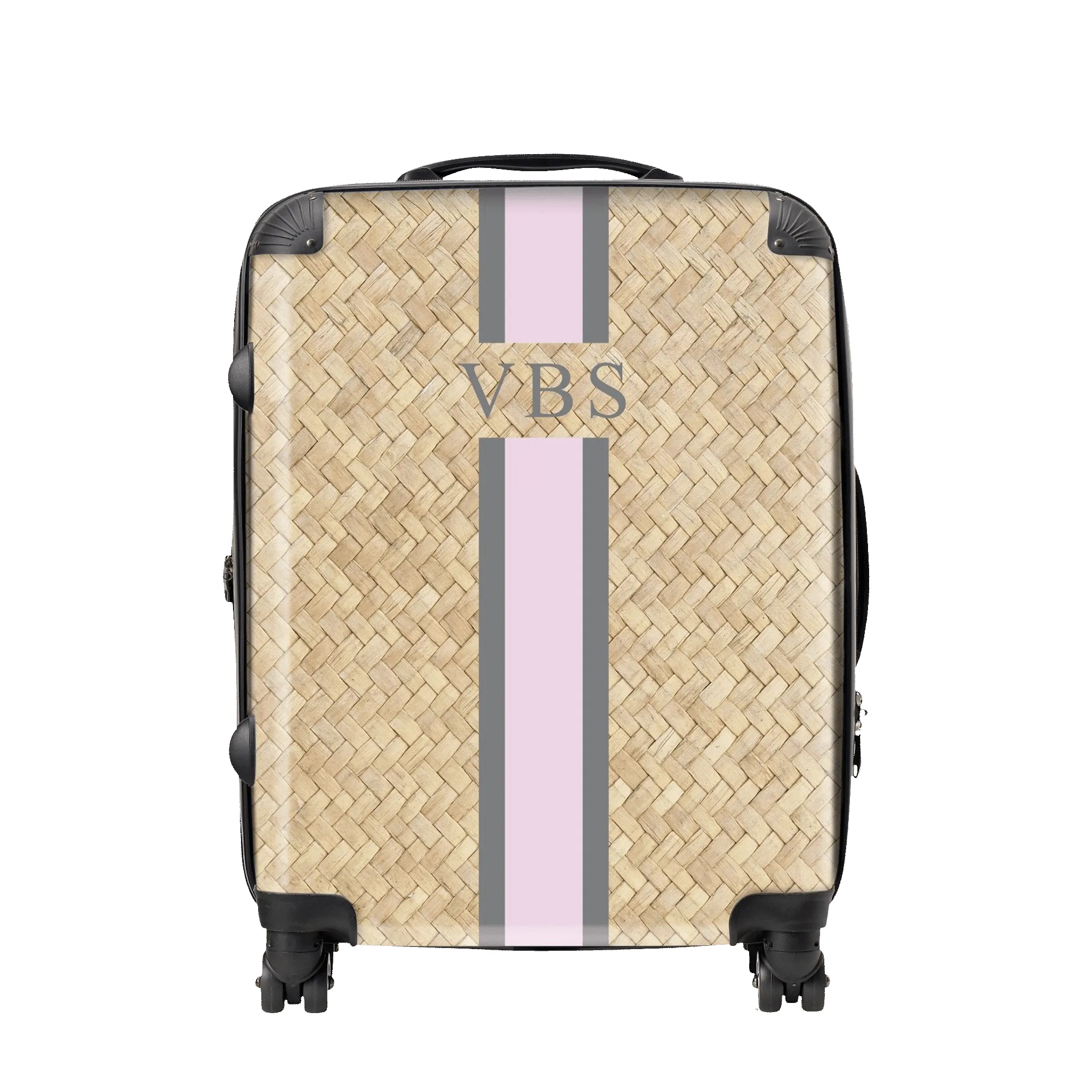 Straw Effect Hardshell Luggage - Pink & Grey sold by Lily and Bean