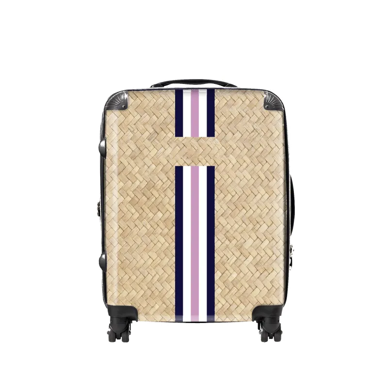 Straw Effect Hardshell Luggage - Navy & Pink sold by Lily and Bean