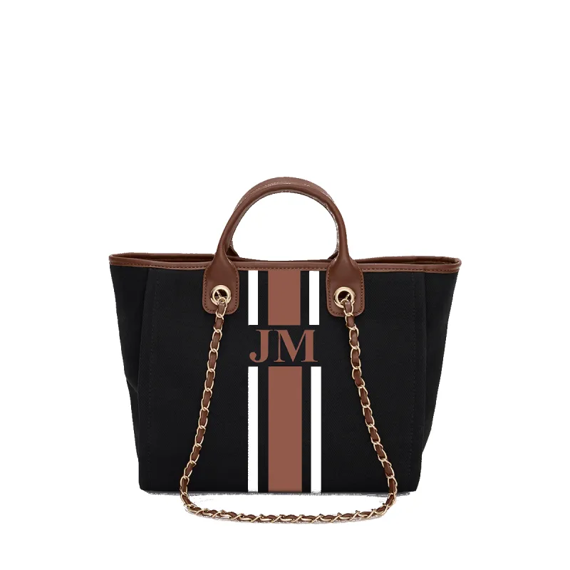 The Lily Canvas Tote - Black with Tan & White sold by Lily and Bean