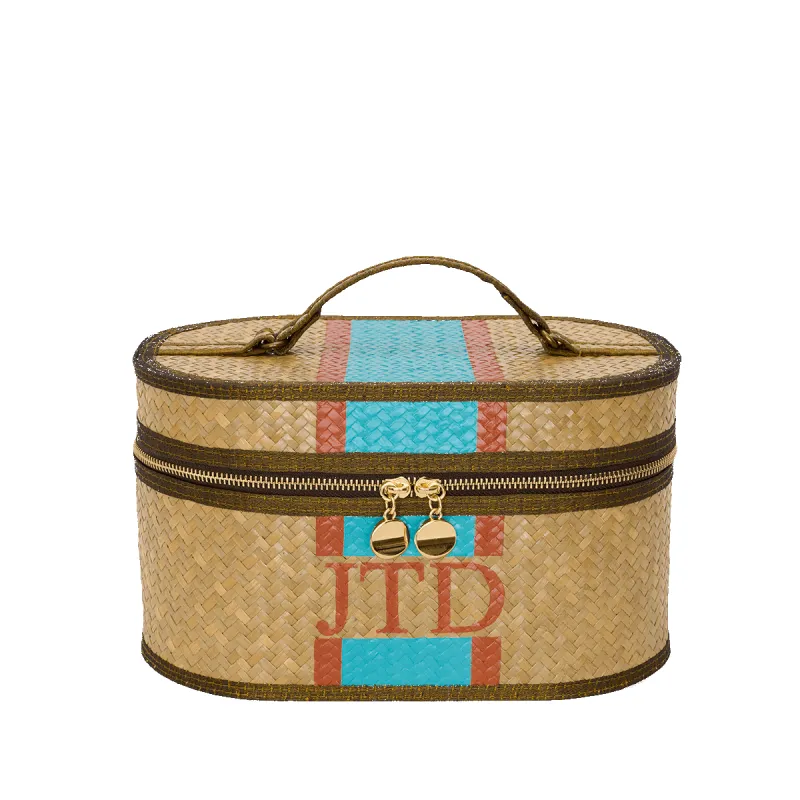 Straw Vanity Case - Turquoise sold by Lily and Bean
