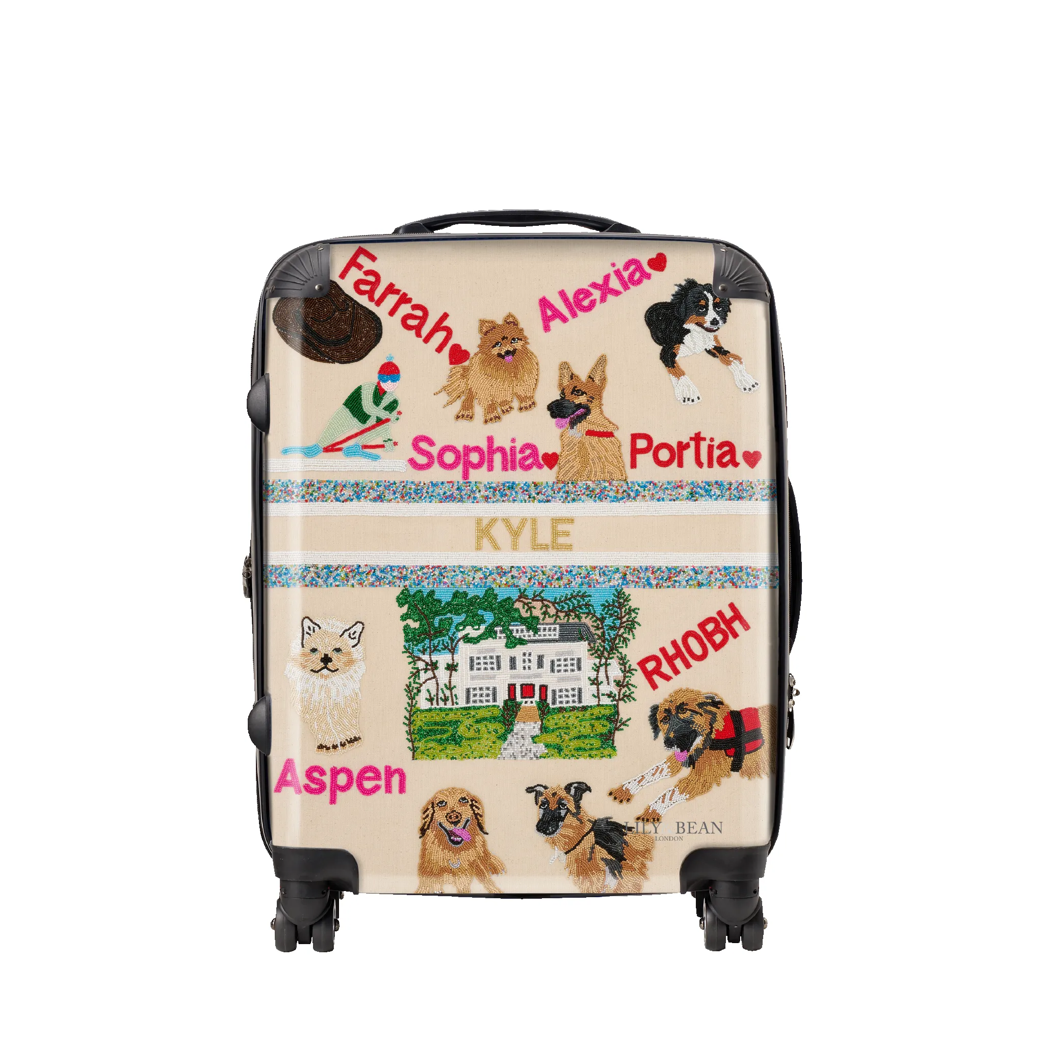 The Bespoke Beaded Luggage sold by Lily and Bean