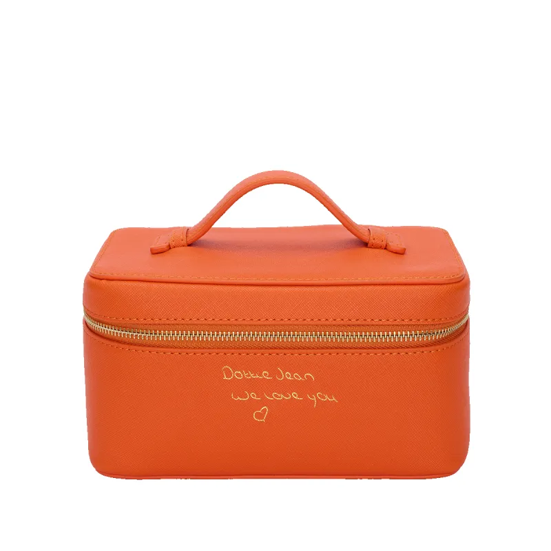 Leather Vanity Case with Hand Written Note - Orange sold by Lily and Bean