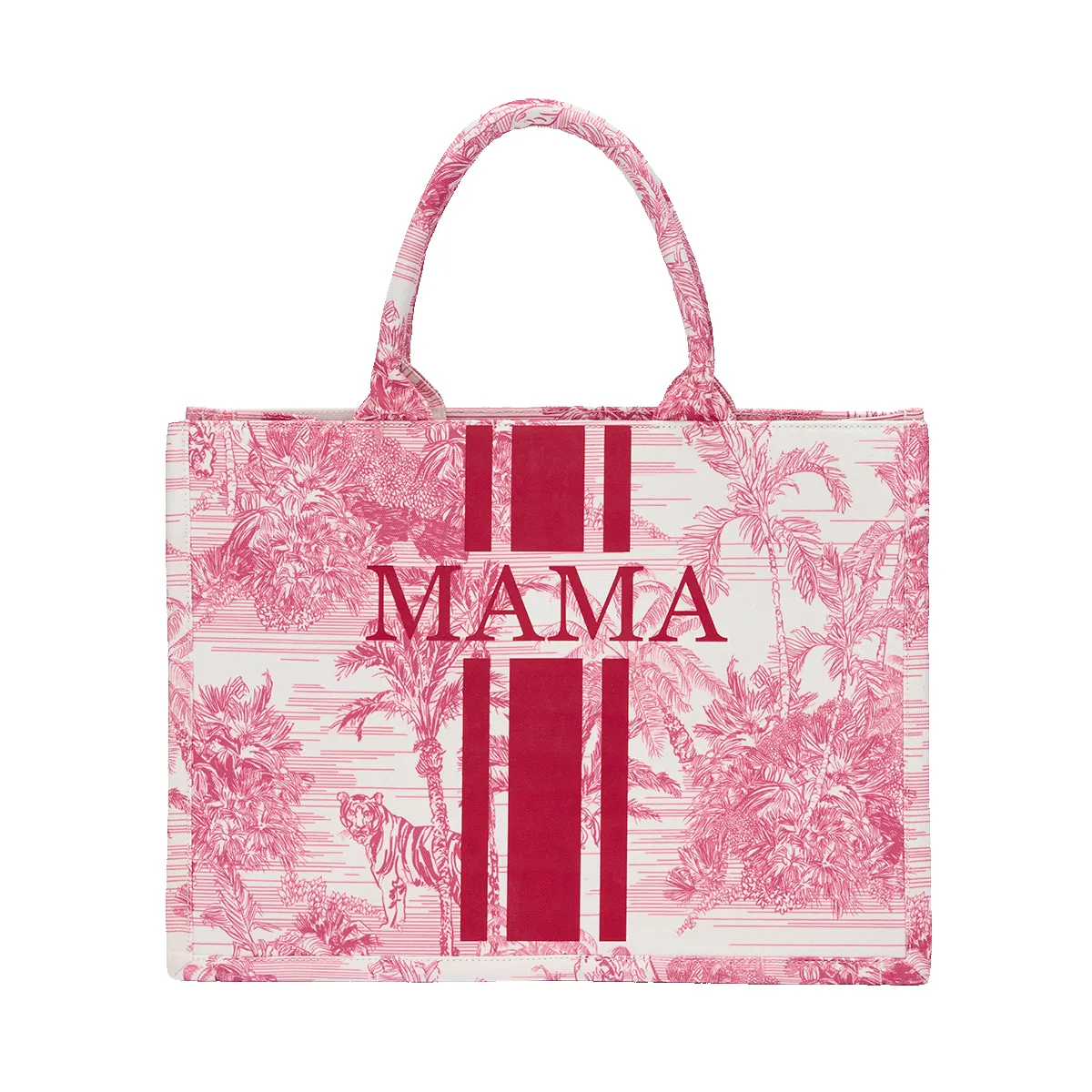 Raspberry Shopper Tiger Canvas tote sold by Lily and Bean