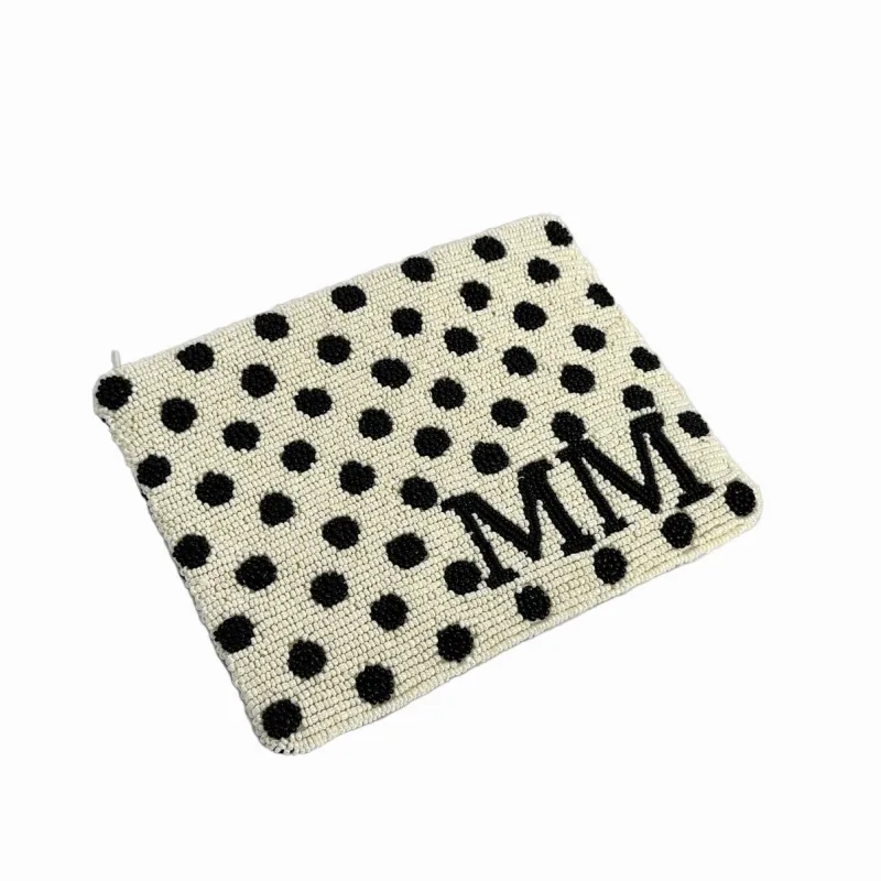 The Beaded Pouch - Cream & Black sold by Lily and Bean