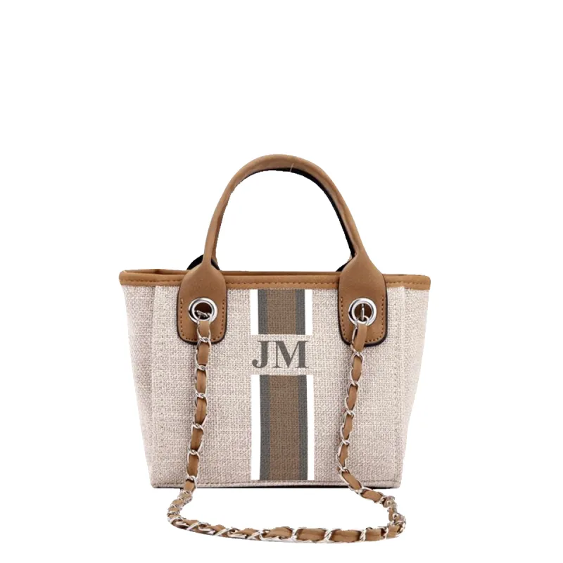 The Lily Canvas Mini - Soft Fawn White, Grey and Beige Stripe sold by Lily and Bean