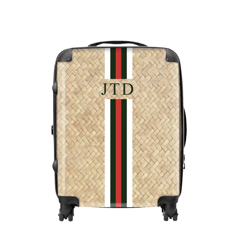 Green, White and Red Straw Effect Luggage sold by Lily and Bean