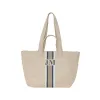 Cream Leather Double Handled Tote with Classic Stripes sold by Lily and Bean