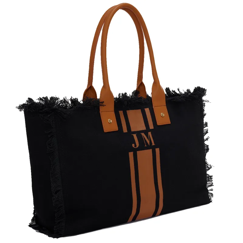 The Lily Fringe Tote - Black and Tan sold by Lily and Bean