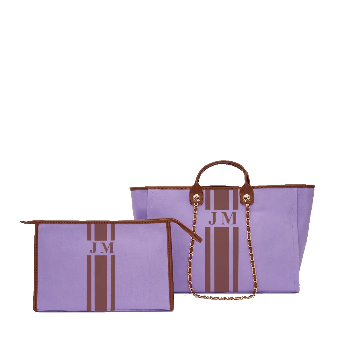 The Lily Lavender Tote and Ultimate Cosmetic Duo sold by Lily and Bean