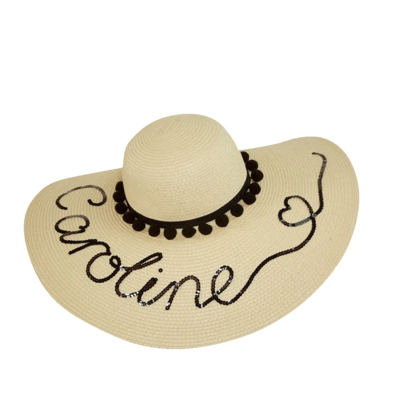 Lily & Bean Floppy Sequin Straw Hat with Heart on Name sold by Lily and Bean