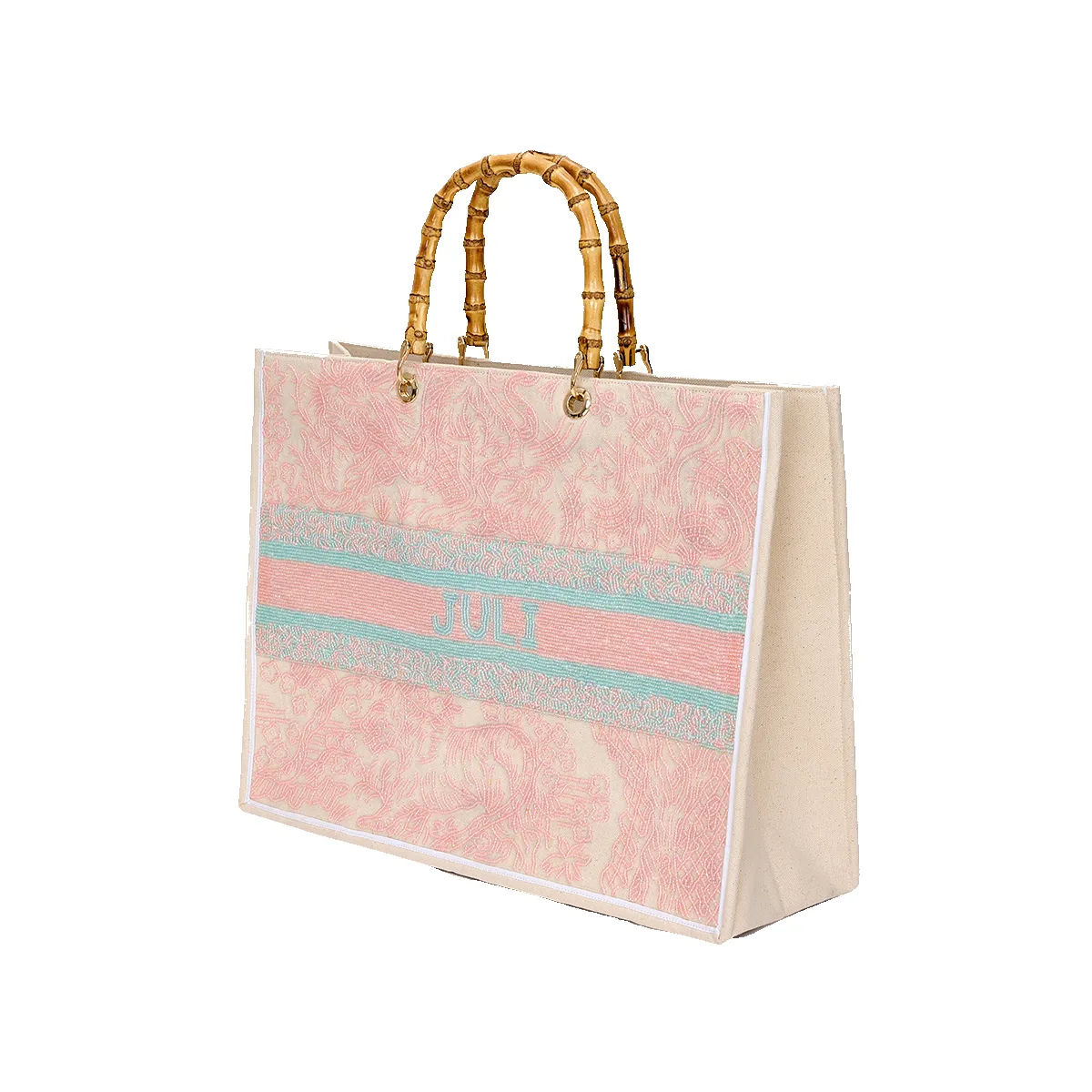 The Juliana Pastel Pink and Green Beaded Tote sold by Lily and Bean product image thumbnail 3