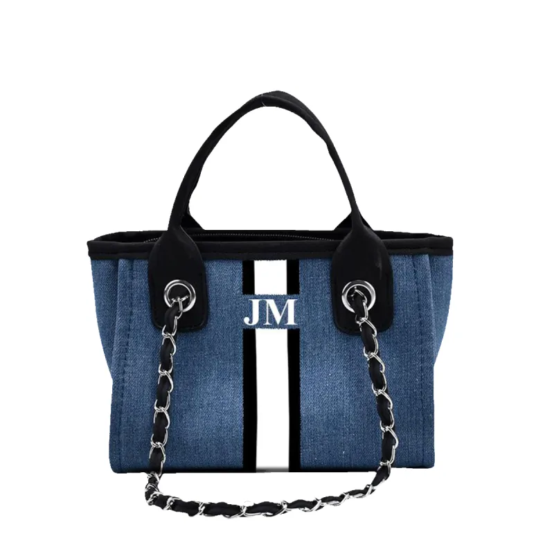 The Lily Canvas Mini - Denim with Black and White Stripes sold by Lily and Bean