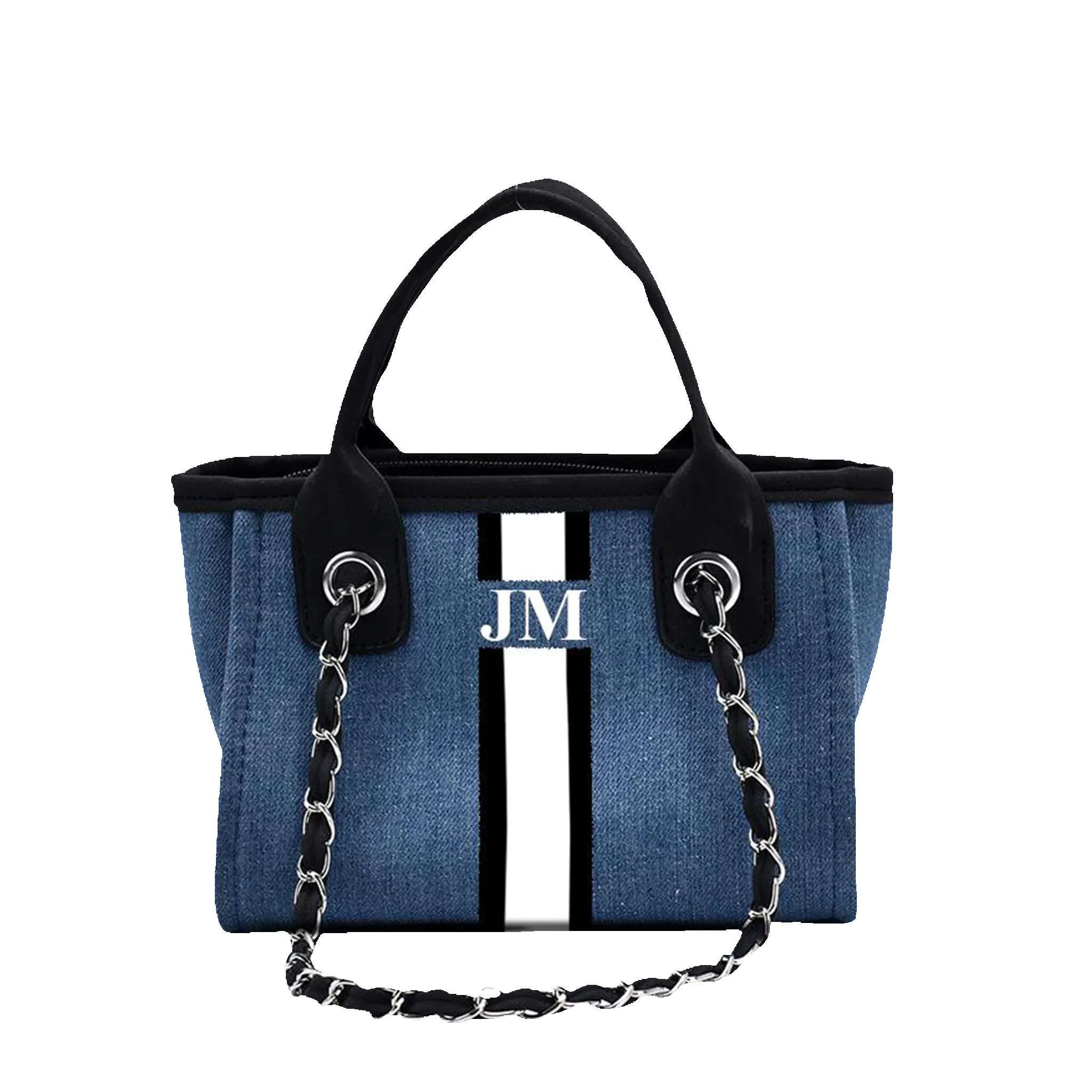 The Lily Canvas Mini - Denim with Black and White Stripes sold by Lily and Bean