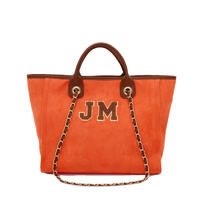 Lily and Bean Burnt Orange Velvet Tote with Initials Medium sold by Lily and Bean