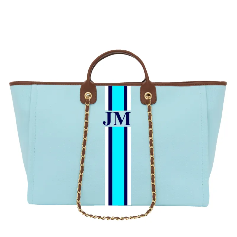 The Lily Canvas Jumbo - Sky Blue with Dark Tan Handles - Design Your Own sold by Lily and Bean