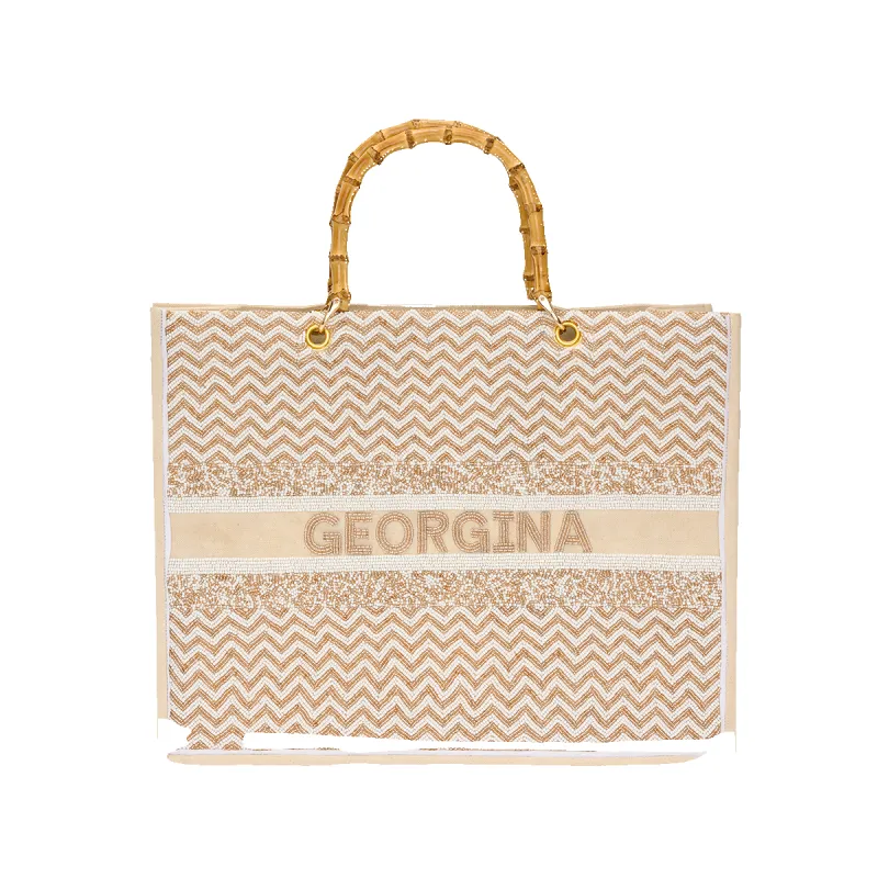 The Juliana Neutral Ziggy Beaded Tote sold by Lily and Bean