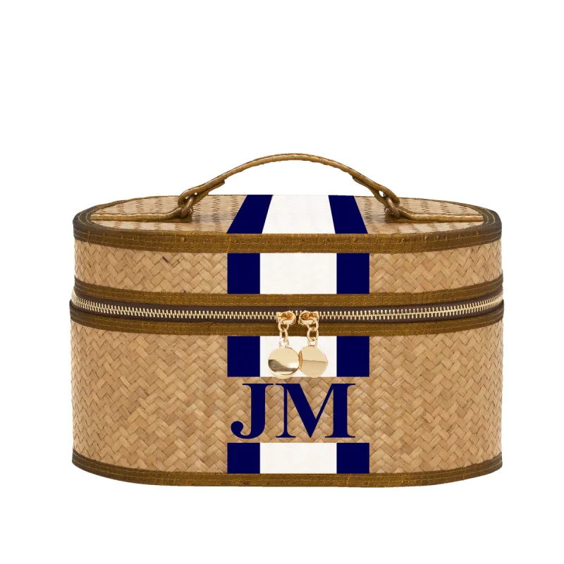 Straw Vanity Case - Navy & White sold by Lily and Bean