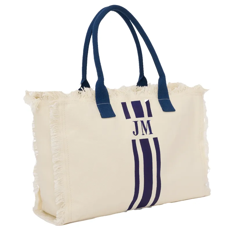 The Lily Fringe Tote - Cream and Navy sold by Lily and Bean