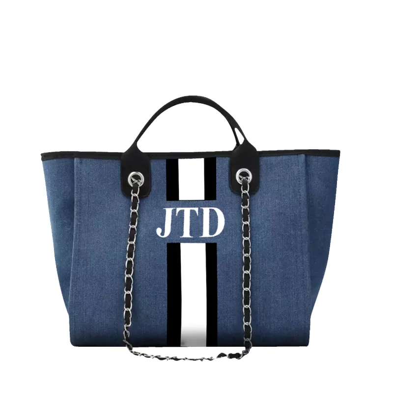The Lily Canvas Medium - Denim with Black and White Stripes sold by Lily and Bean
