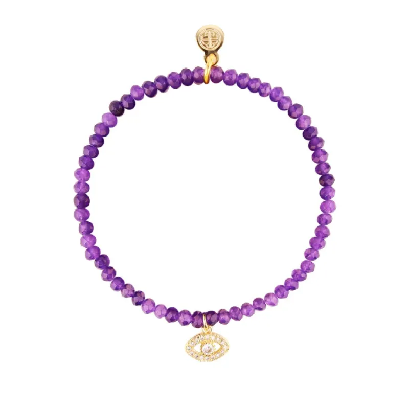 Luna Bracelet - Charoite With Evil Eye Charm sold by BuDhaGirl