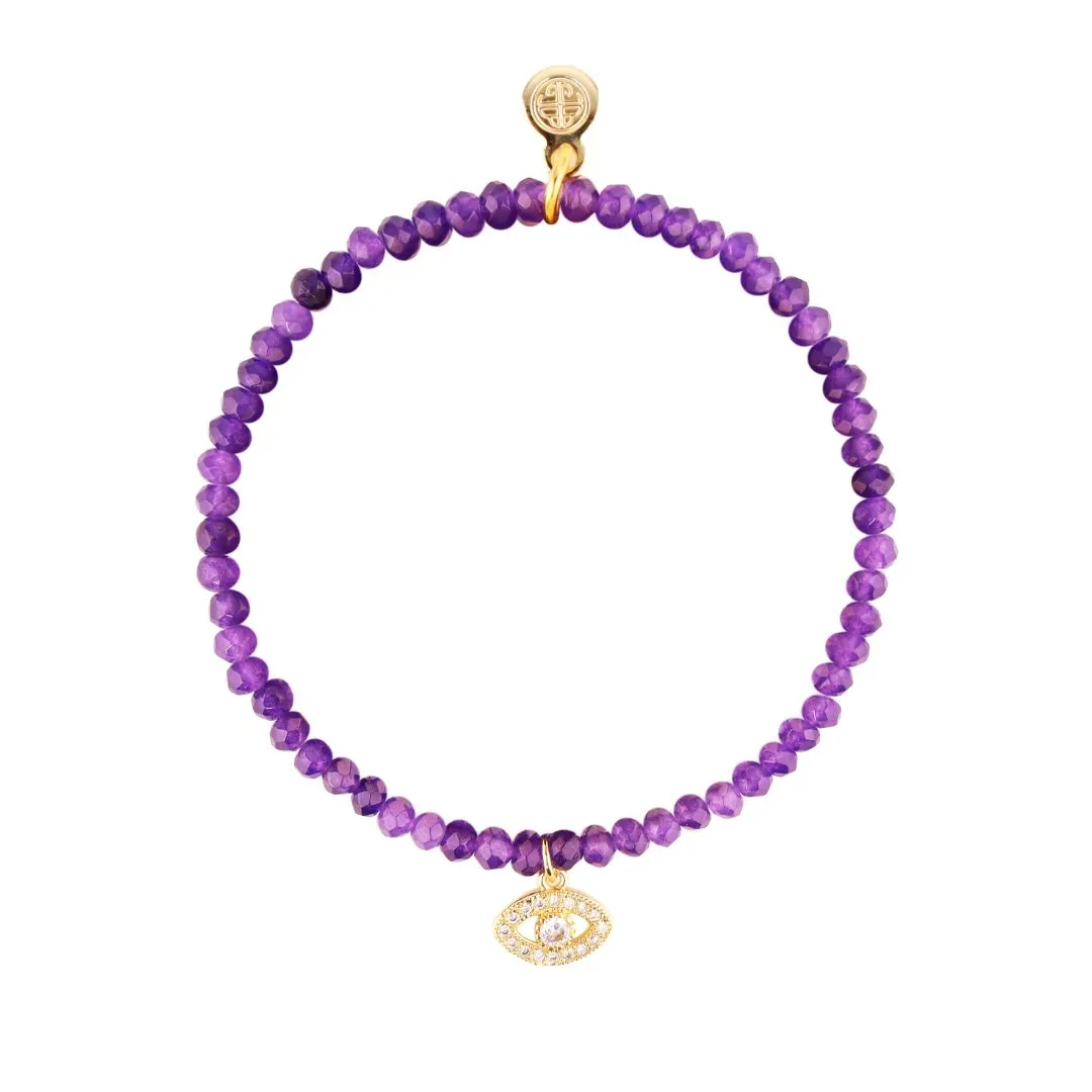 Luna Bracelet - Charoite With Evil Eye Charm sold by BuDhaGirl