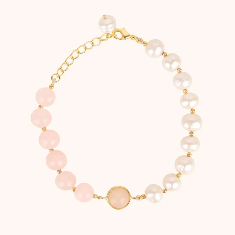 Margarite Bracelet - Rose Quartz/Pearl sold by BuDhaGirl
