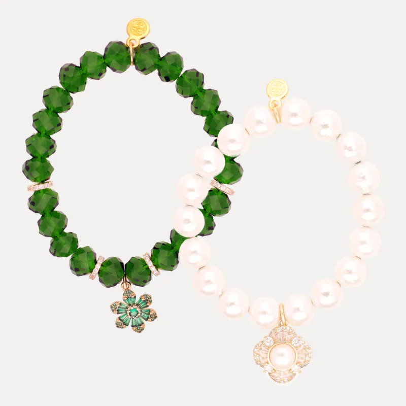 Fir Crystal & Snow Pearl Bracelet Bundle sold by BuDhaGirl
