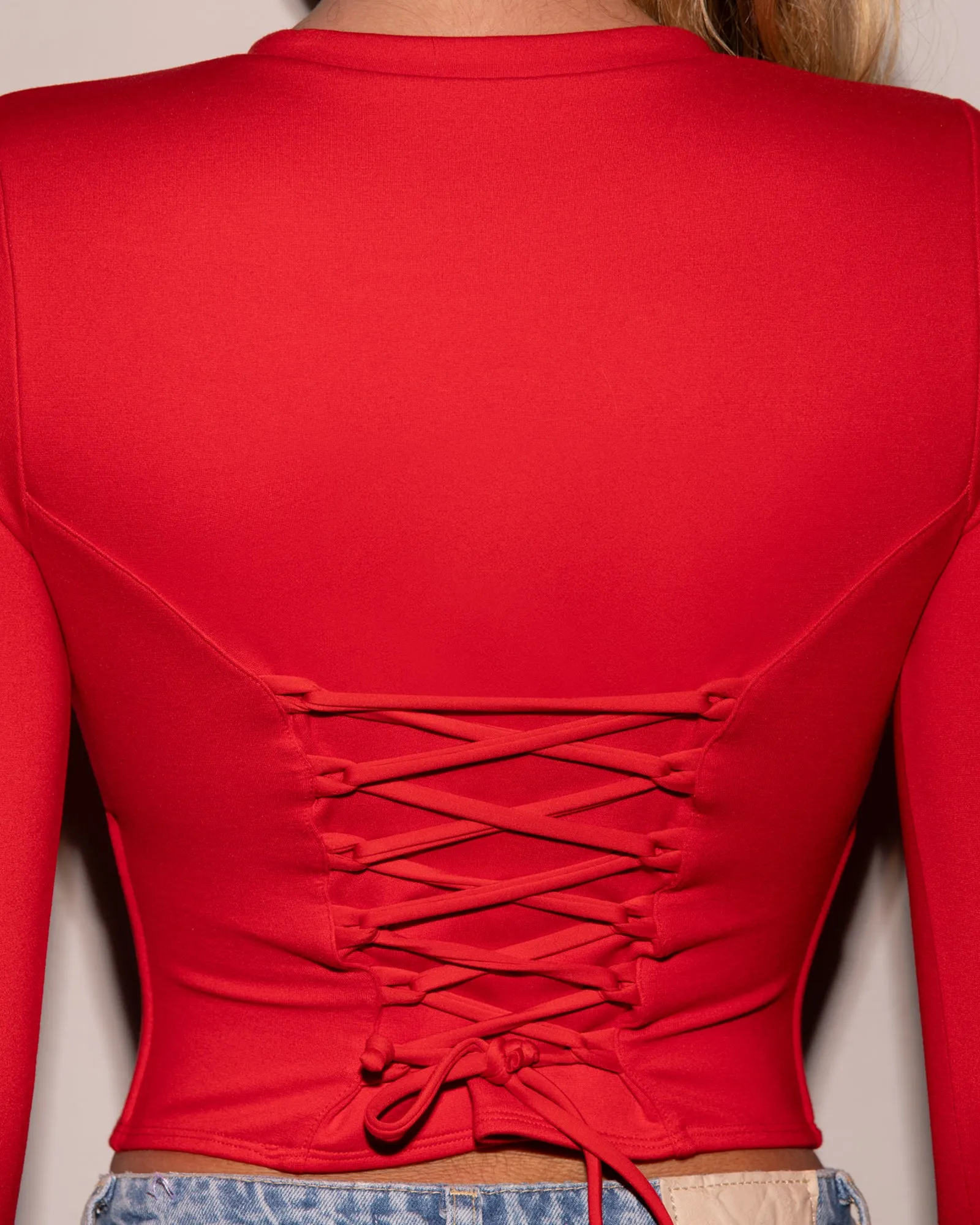 Long Sleeve Corsety Top - Red sold by TA3 product image thumbnail 4