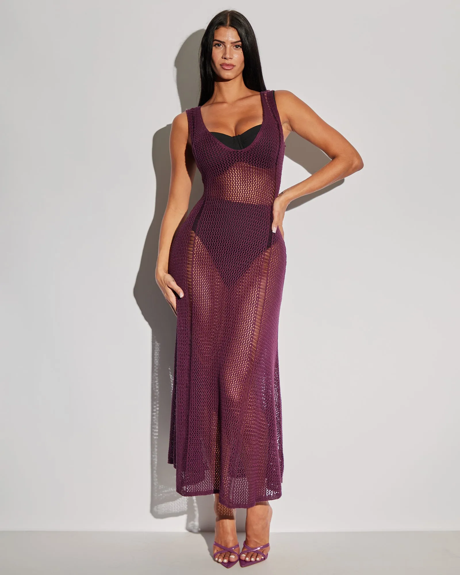 Stitchy Sleeveless Dress - Aubergine sold by TA3