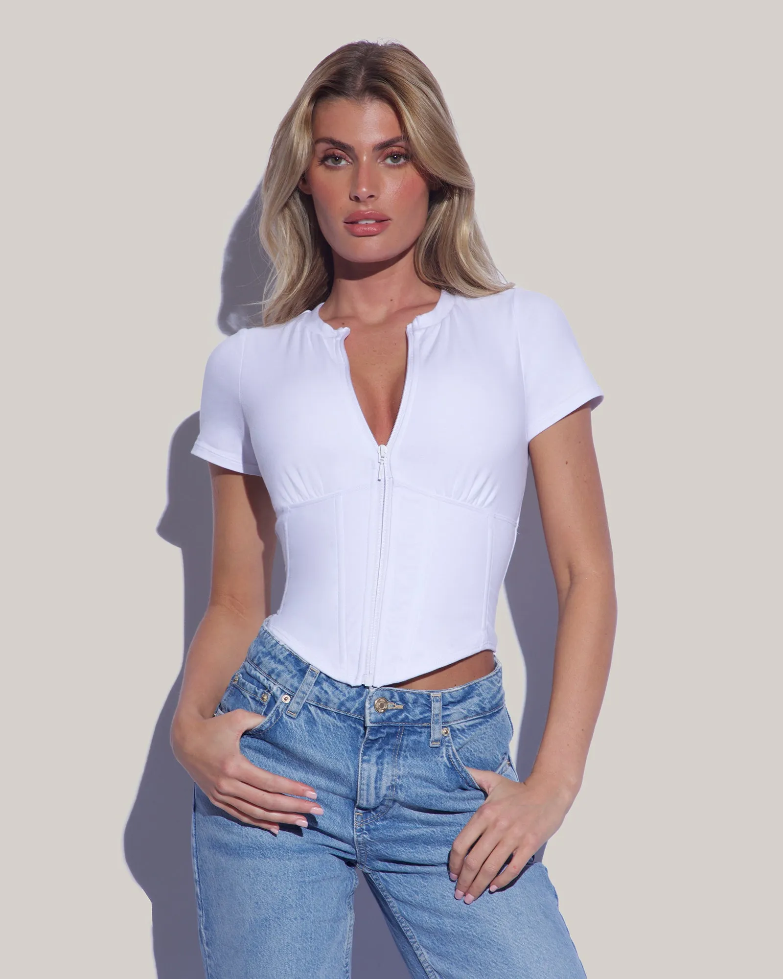 Short Sleeve Corsety Top - White sold by TA3