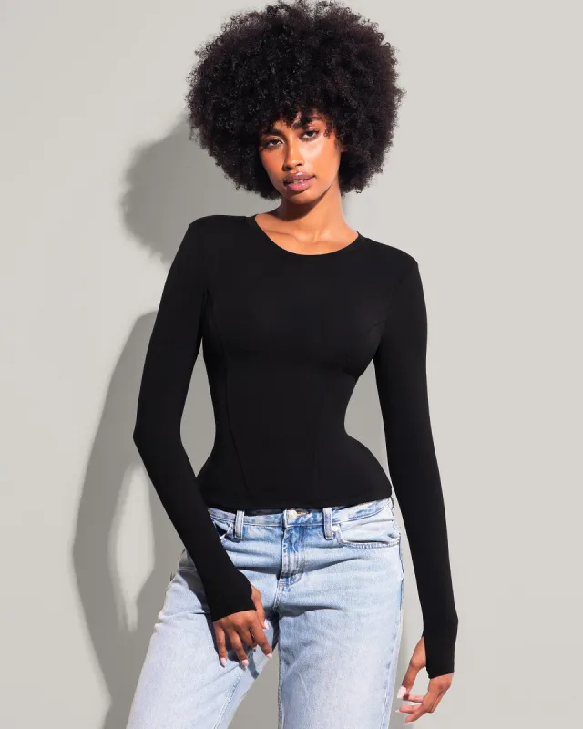 Shapey Crew Neck Top - Black made by TA3