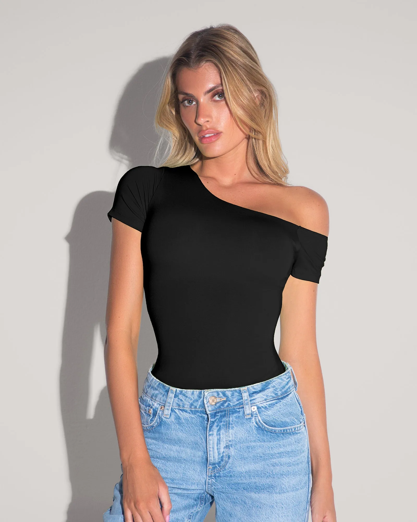 Shapey Short Sleeve Asymmy Top - Black sold by TA3