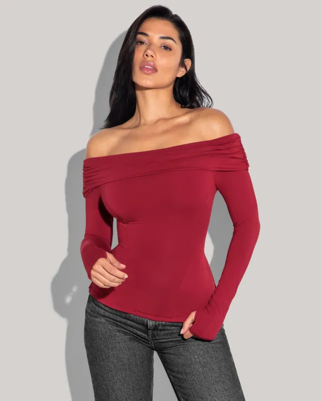 Shapey Off Shoulder Long Sleeve Top - Ruby sold by TA3