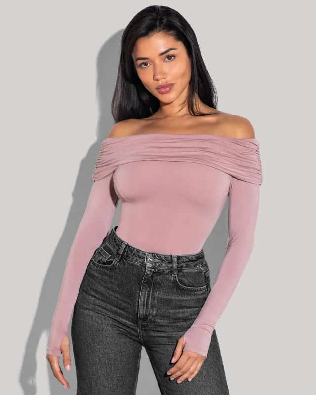Shapey Off Shoulder Long Sleeve Top - Dusty Rose sold by TA3