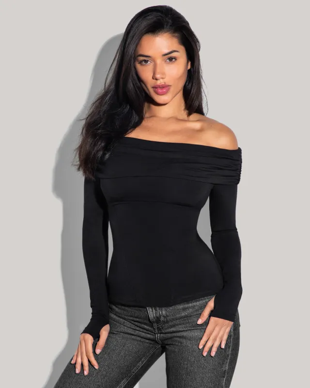 Shapey Off Shoulder Long Sleeve Top - Black sold by TA3