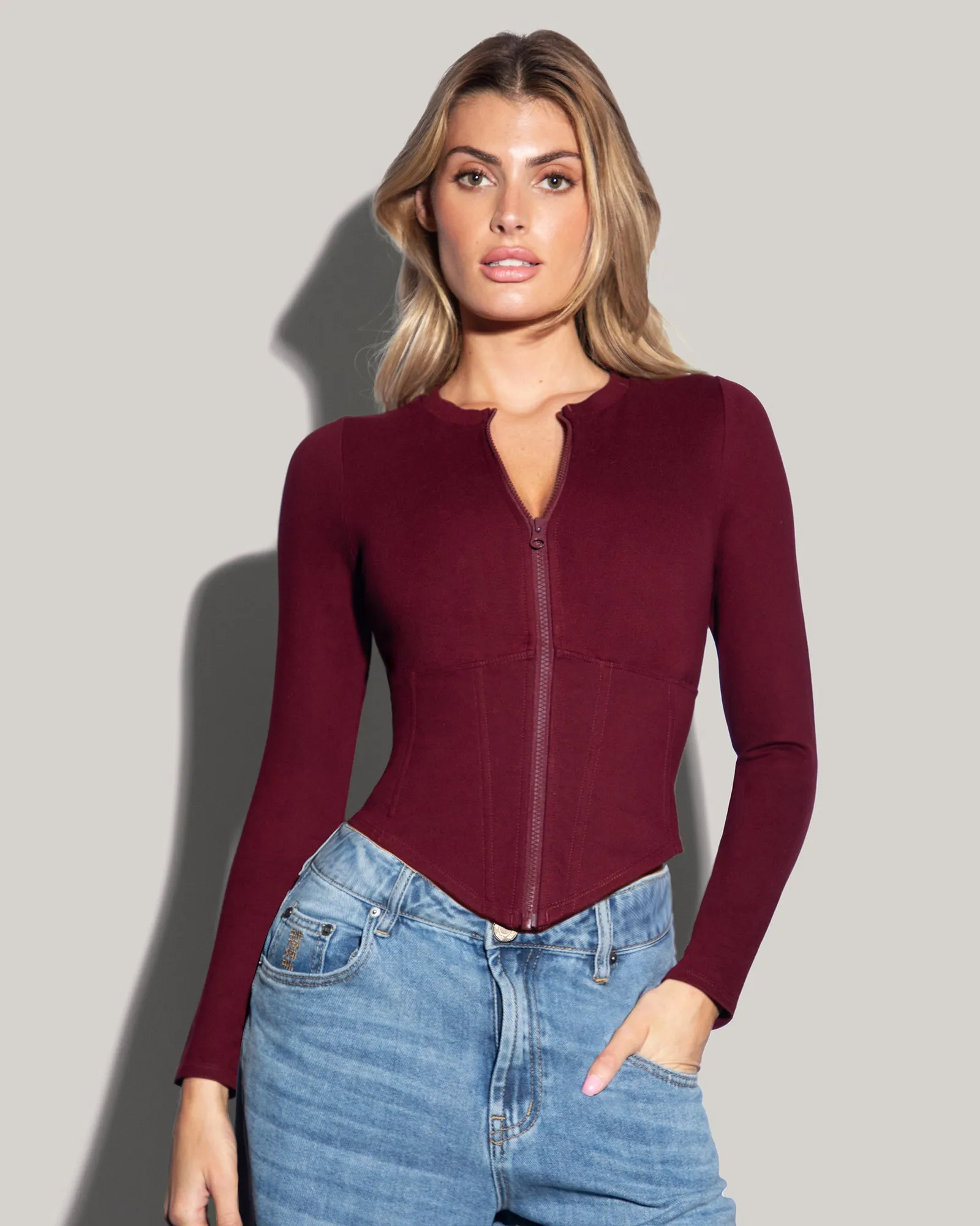 Long Sleeve Corsety Top - Dark Cherry sold by TA3
