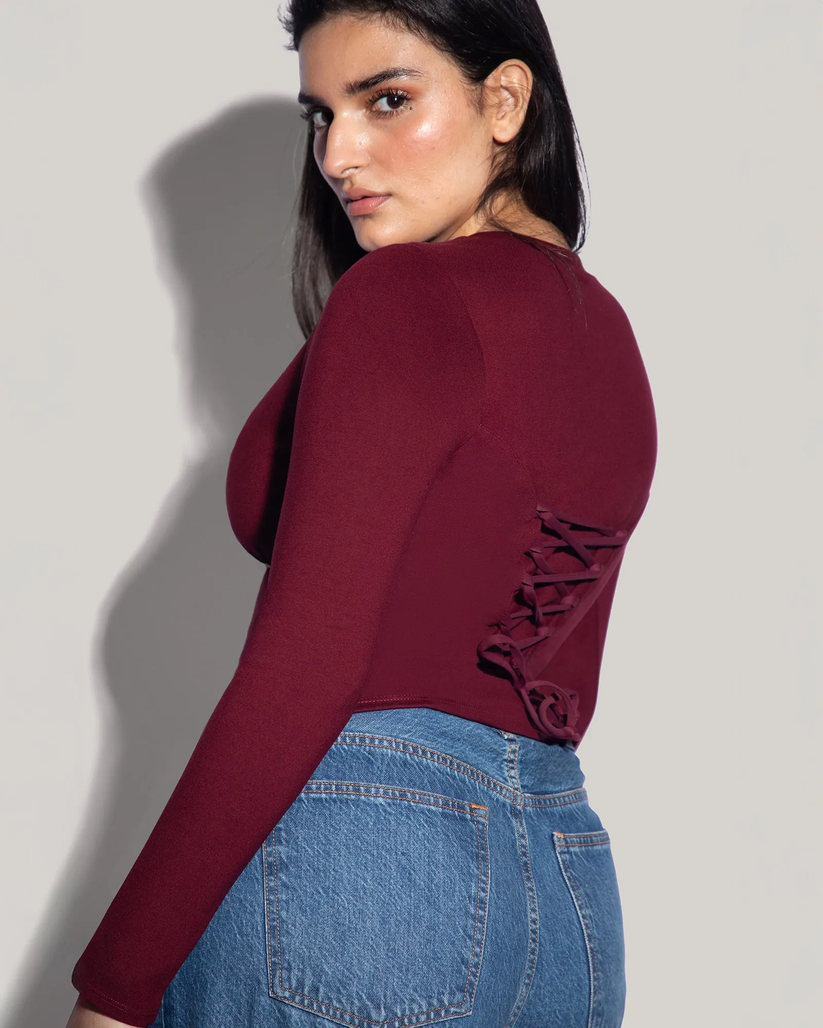 Long Sleeve Corsety Top - Dark Cherry sold by TA3 product image thumbnail 4