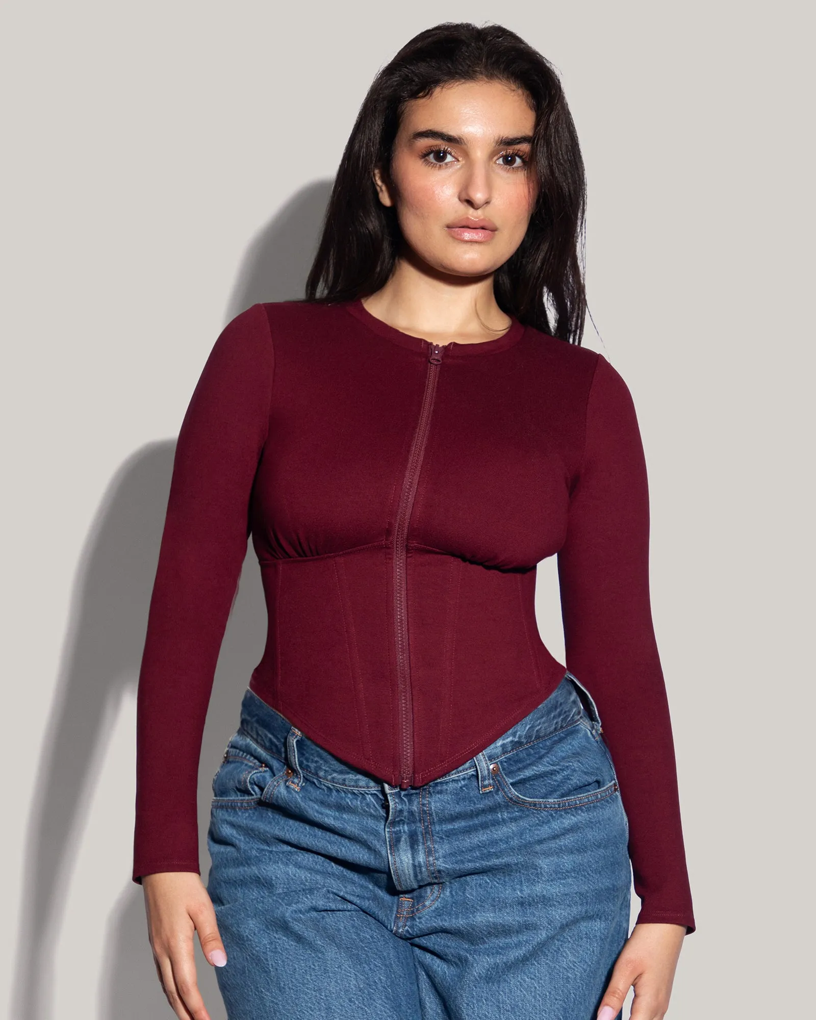 Long Sleeve Corsety Top - Dark Cherry sold by TA3 product image thumbnail 3