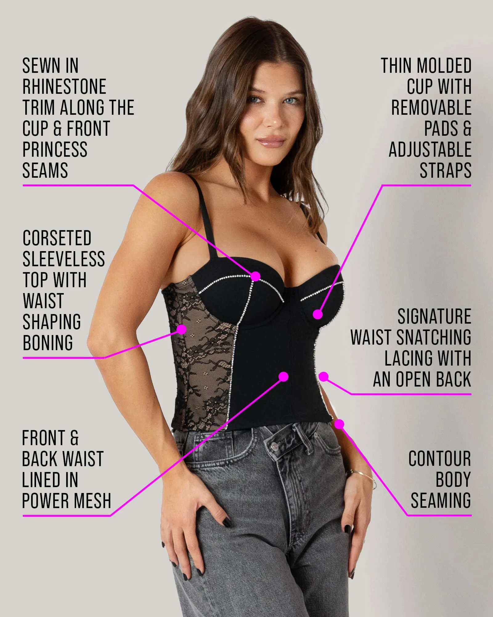 Lushy Bustier Rhinestone & Lace - Black sold by TA3 product image thumbnail 3