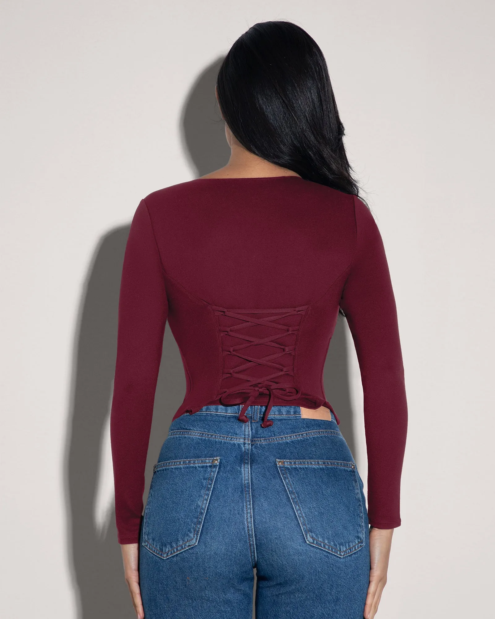 Corsety Square Neck Long Sleeve Top - Dark Cherry sold by TA3 product image thumbnail 2
