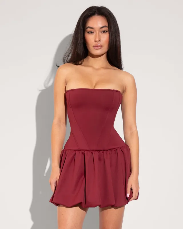 Squarey Convertible Bubble Dress - Burgundy sold by TA3