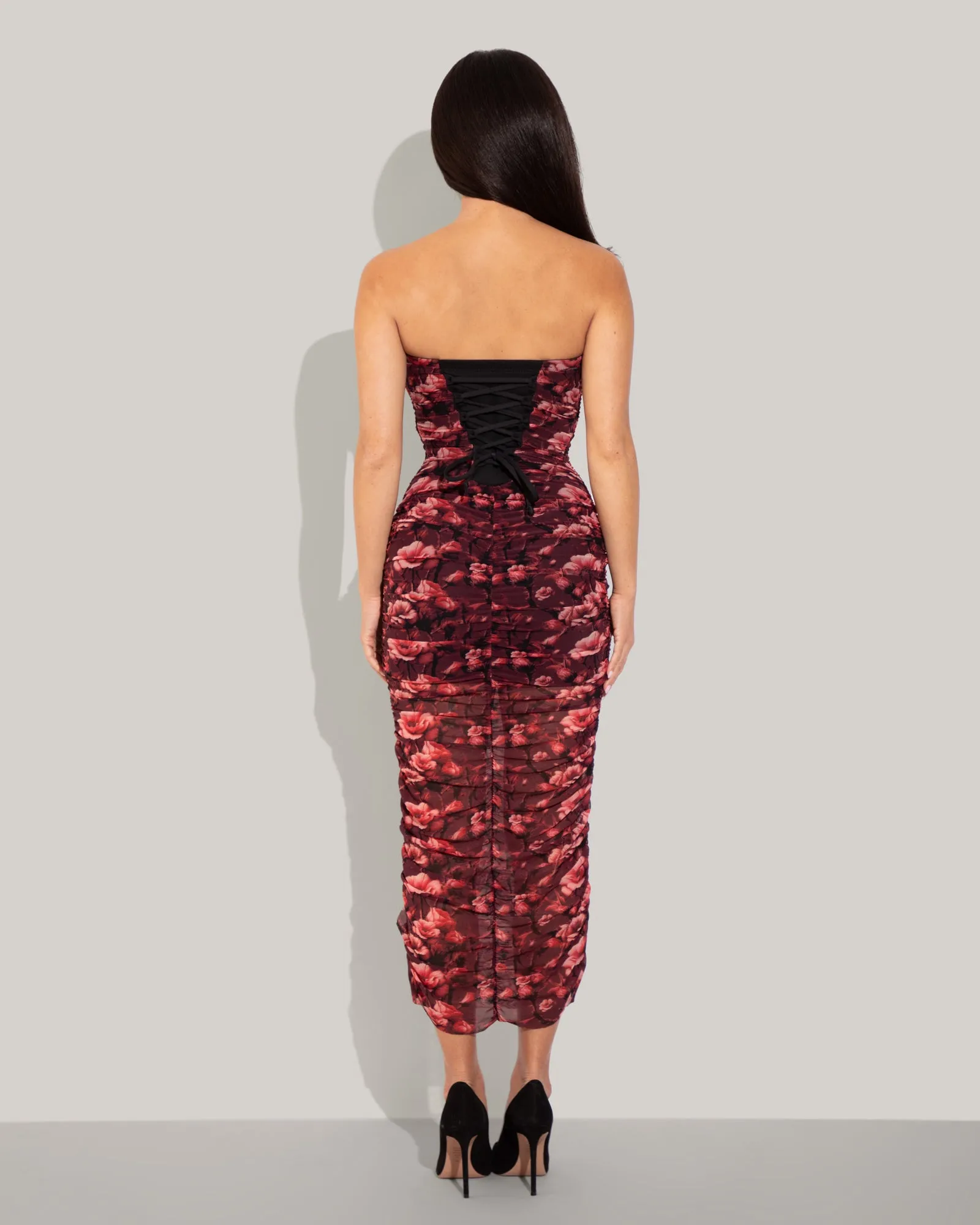 Sweetie Mesh Column Dress - Cranberry Floral sold by TA3 product image thumbnail 5