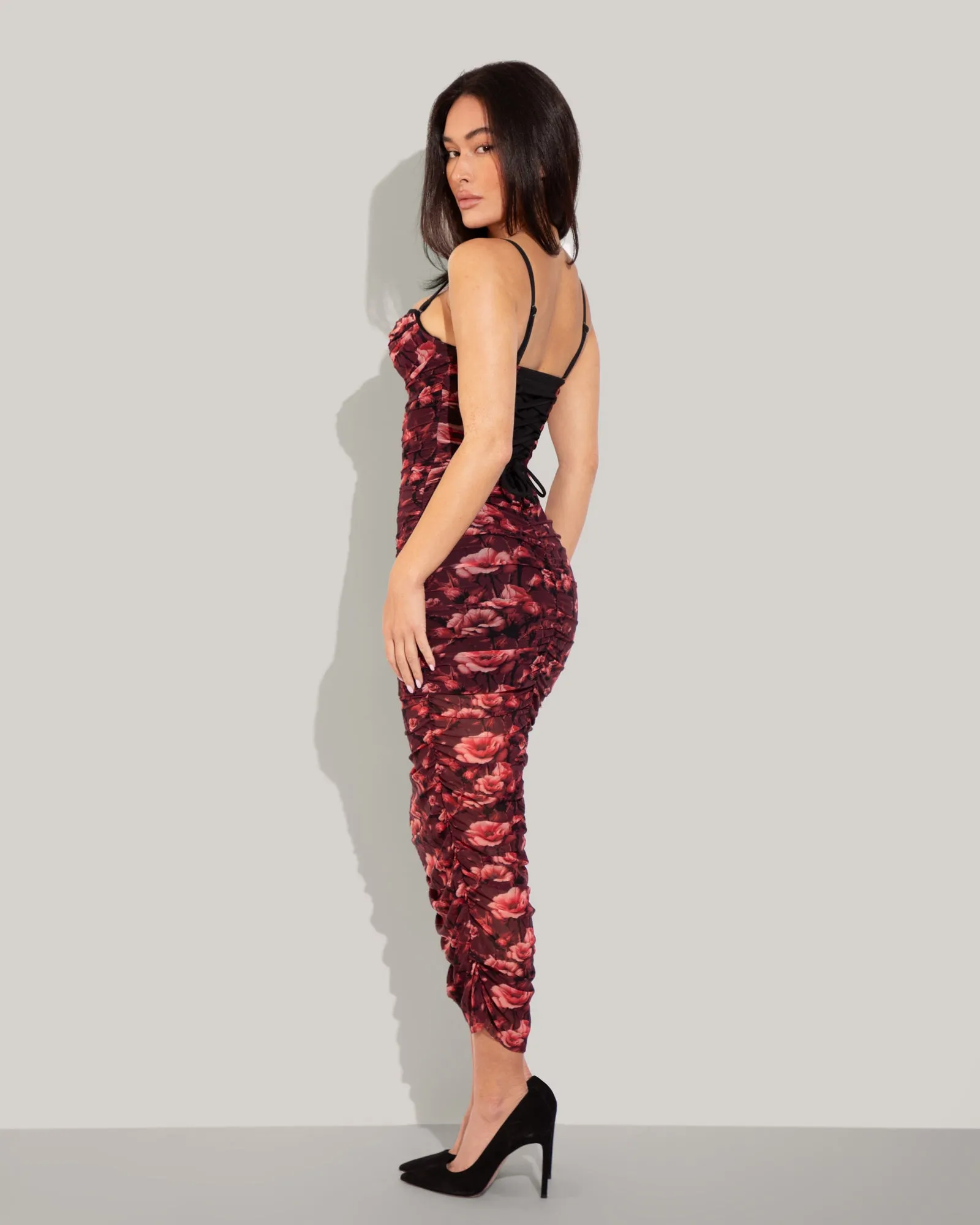 Sweetie Mesh Column Dress - Cranberry Floral sold by TA3 product image thumbnail 2