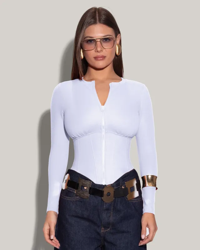 Long Sleeve Corsety Top - White sold by TA3