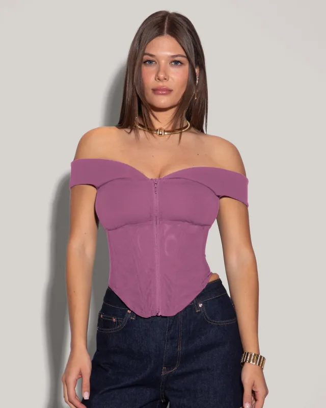 Corsety Draped Off Shoulder Top - Grape sold by TA3