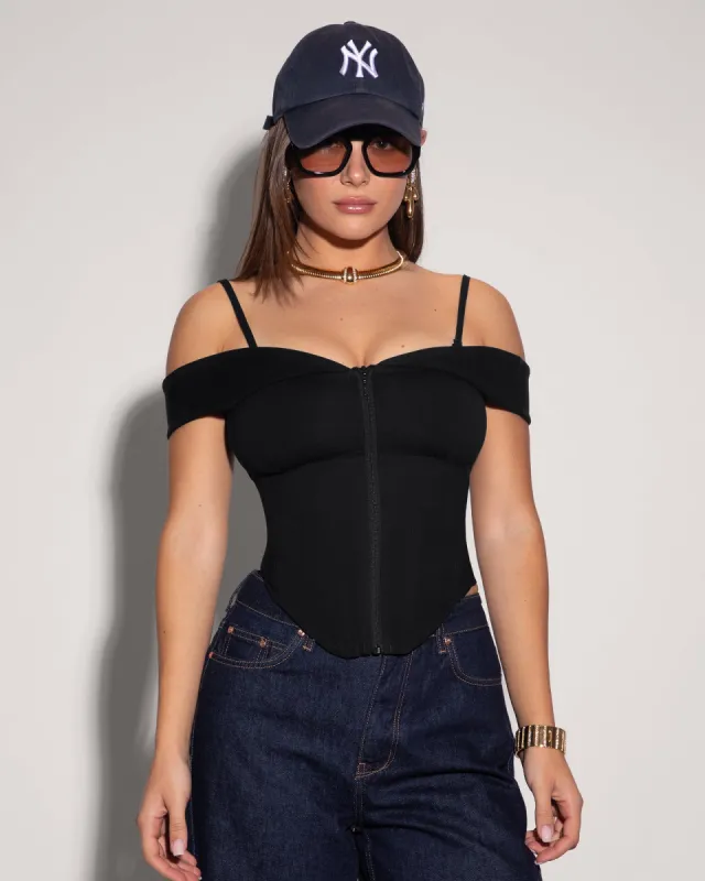 Corsety Draped Off Shoulder Top - Black sold by TA3