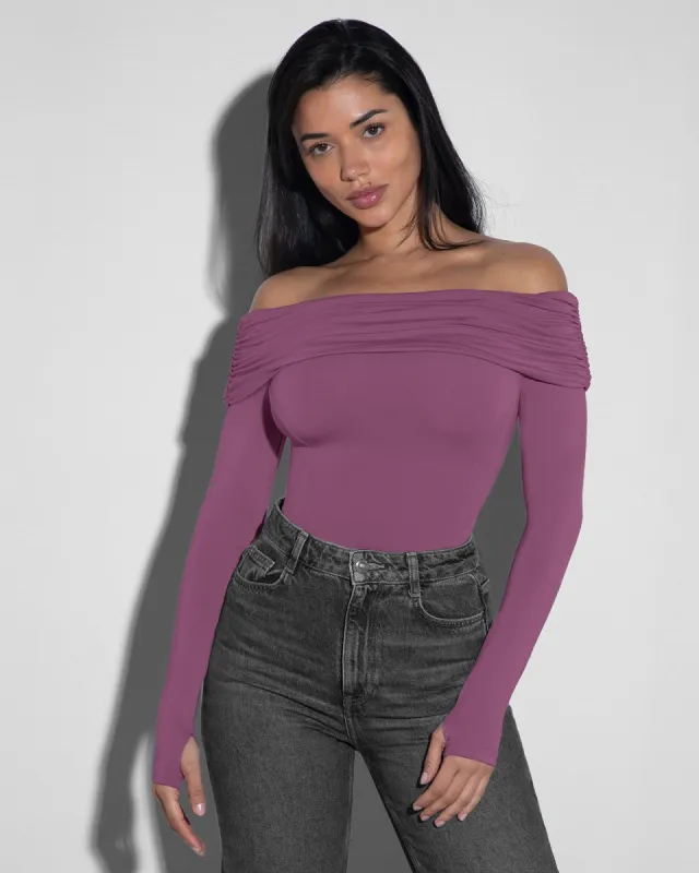 Shapey Off Shoulder Long Sleeve Top - Grape sold by TA3